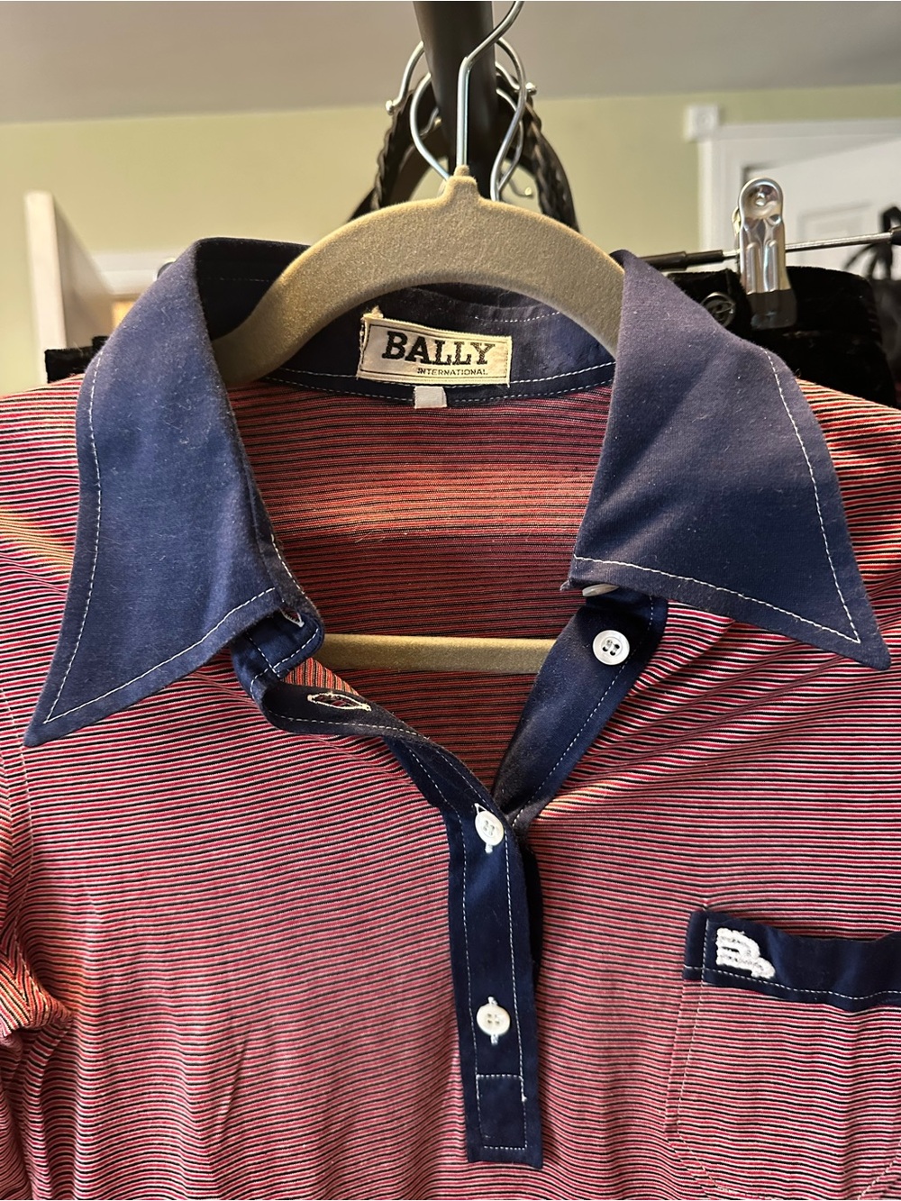 Vintage Bally International Striped Polo Shirt Red Navy Size small - Picture 5 of 7